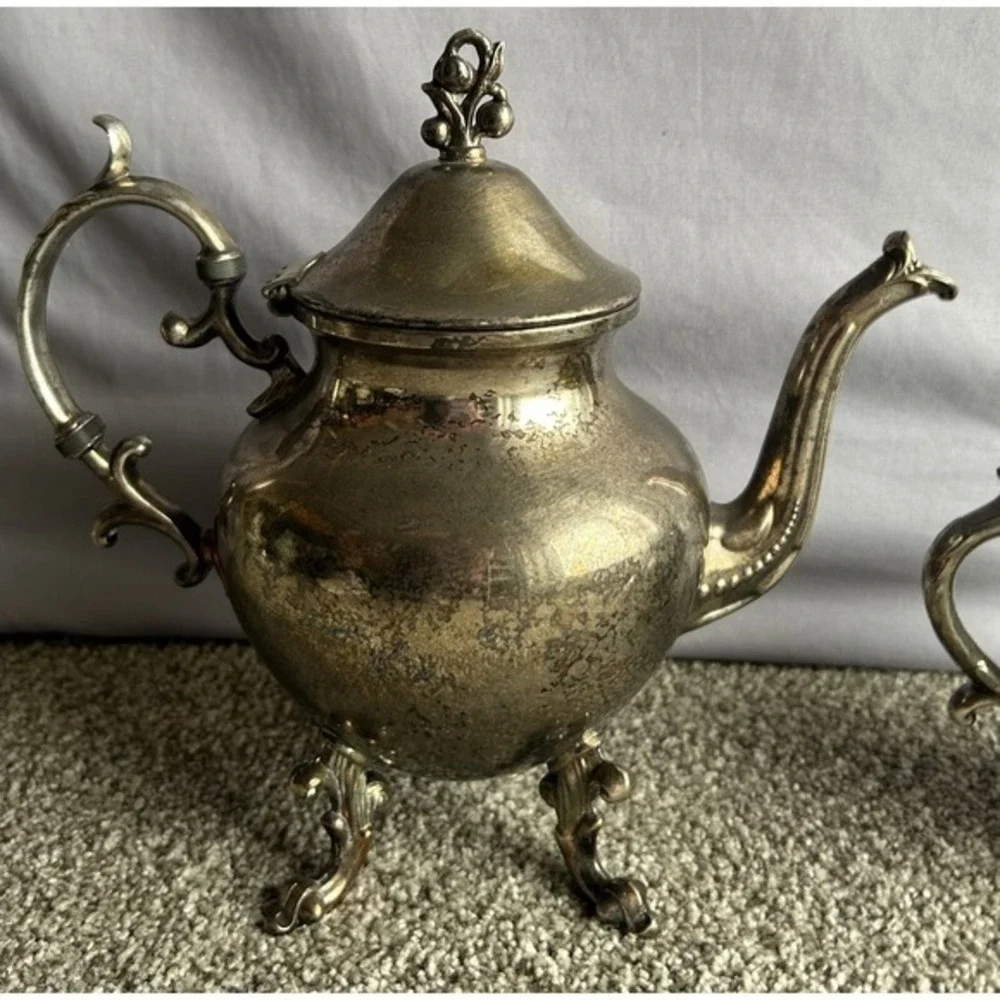 Antique Birmingham‎ Silver Footed Coffee/Teapot BSC & Creamer Pitcher Collector
